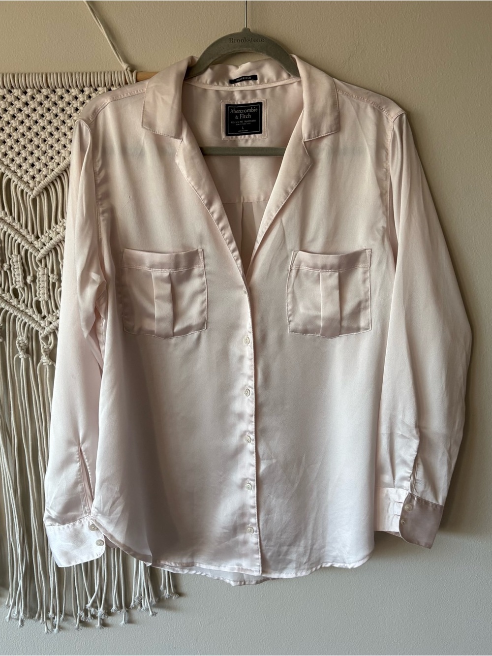 Abercrombie & Fitch Light Pink Satin Button-Up Blouse